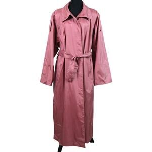 Vintage Royal Castle Pink Nylon Trench Coat Belted Long Full Length Plus 16 Tie